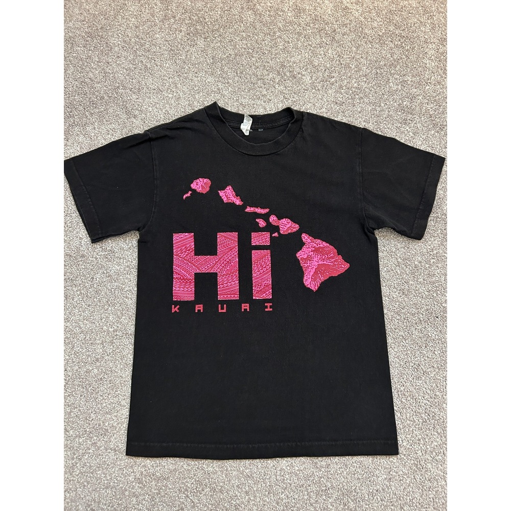 Souvenir Kauai Hawaii T-Shirt Mens Small Black Pink Excellent Graphic Tee